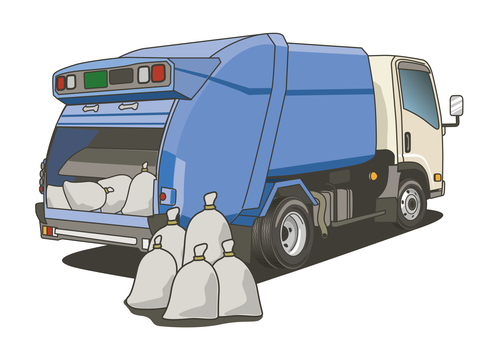ゴミを収集するパッカー車 ゴミ収集車,ゴミ袋,回収,パッカー車,ごみ収集,イラストのイラスト素材