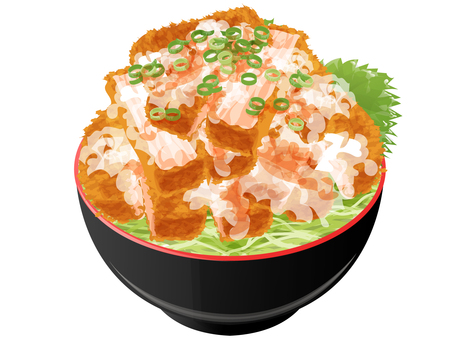 大盛りのみぞれカツ丼 みぞれカツ丼,カツ丼,大盛り,丼もの,料理,食べ物,揚げ物,とんかつ,大根おろし,キャベツのイラスト素材