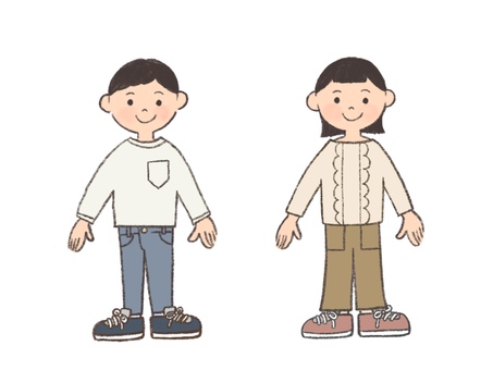 長袖長ズボンの子ども（ナチュラルカラー） 子供,小学生,お着替え,女の子,男の子,幼稚園,保育園,長袖,長ズボン,春服のイラスト素材