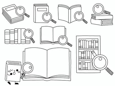 本と虫眼鏡アイコンセット(手書き風) 本と虫眼鏡アイコンセット(手書き風) 本,虫眼鏡,探す,キャラクター,本棚,アイコン,セット,イラスト,可愛い,検索のイラスト素材