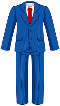 男性用スーツ(青ストライプ)のイラスト スーツ,メンズ,服,衣類,ファッション,青,ストライプ,ネクタイ,シャツ,ジャケットのイラスト素材