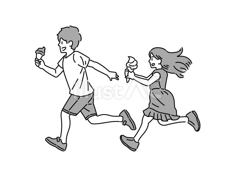 ソフトクリームを持って走る子ども達 子ども,男の子,女の子のイラスト素材