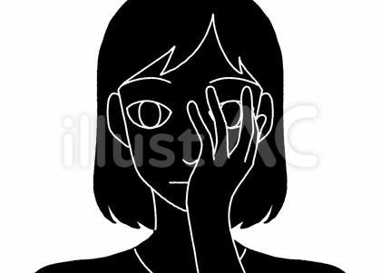 手で顔半分を隠す女性のシルエットイラスト