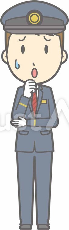 駅員男性a-心配-全身 駅員男性,シンプル,かわいいのイラスト素材