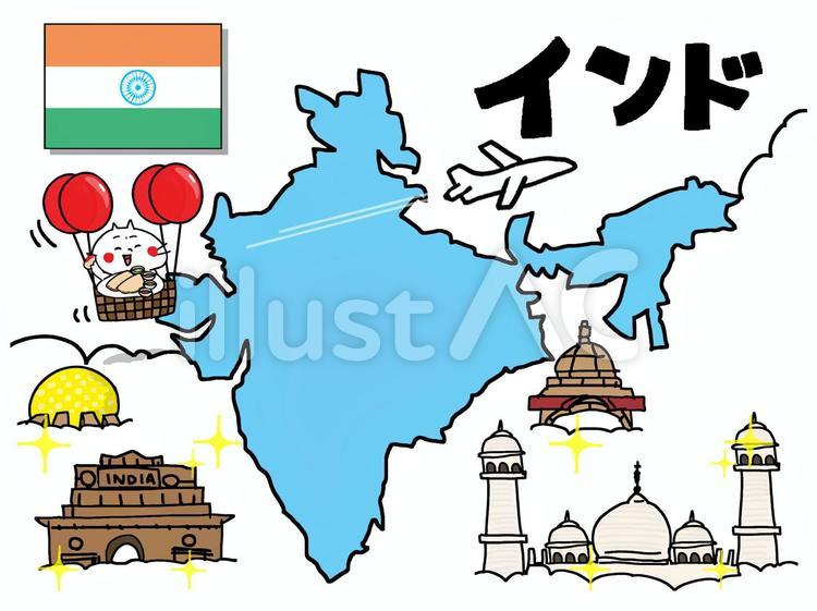 雲の切れ間のインドの形に遭遇する猫 猫,インド,冒険のイラスト素材