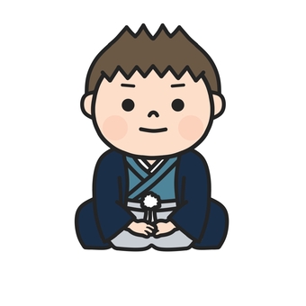 袴姿で正座している男の子2 お正月,袴,正座,和服,着物,和装,挨拶,新年,新春,年始のイラスト素材