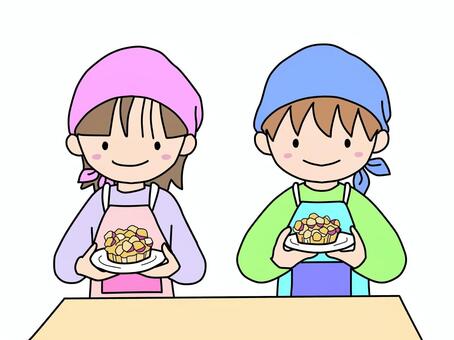 鬼まんじゅうを作る子 鬼まんじゅう,家庭科,調理,料理,学校,男の子,女の子のイラスト素材