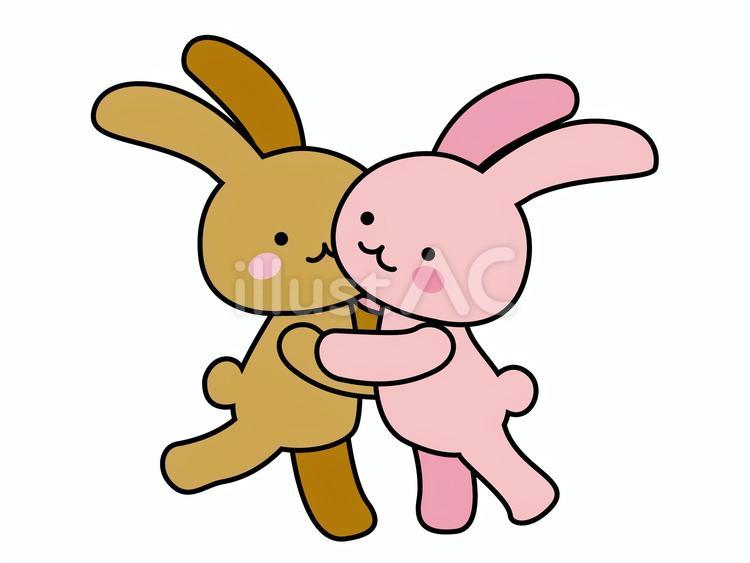 ぎゅっと抱き合うウサギさん、線ありカラー ウサギ,かわいい,ハグのイラスト素材