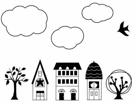 Illustration, family, a western style building, townscape, 