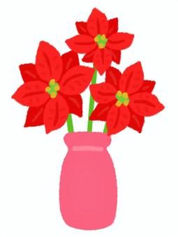 ピンクの花瓶に入った可愛いポインセチア ポインセチア,花瓶,花,クリスマス,クリスマスイブ,飾り,12月,冬,パーティー,葉っぱのイラスト素材