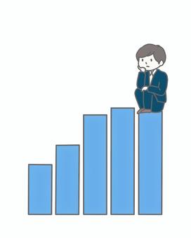 伸び悩むグラフに座って考える男性 伸び悩むグラフに座って考える男性 ビジネス,男性,停滞,悩む,考える,課題,問題,スランプ,落ち込む,困るのイラスト素材