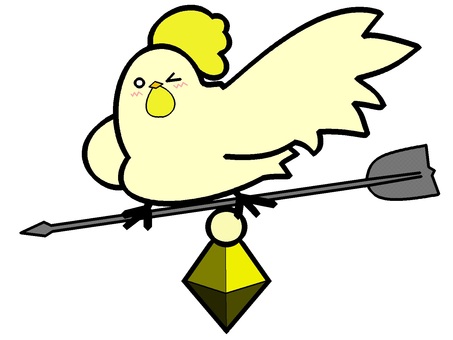 かわいい風見鶏のアイコン『黄』 風見鶏,鶏,鳥,動物,けもの,モチーフ,カラー,風,方向,確認のイラスト素材