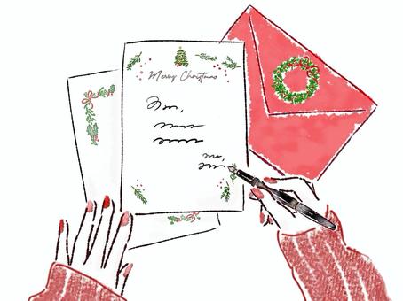 クリスマス　カード　手紙　書く　手　ペン　 クリスマス,手,書く,カード,ペン,万年筆,水彩,ニット,挿絵,便箋のイラスト素材