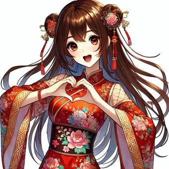 チャイナドレスの女の子 チャイナドレスの女の子 チャイナドレス,女の子,白バックのイラスト素材
