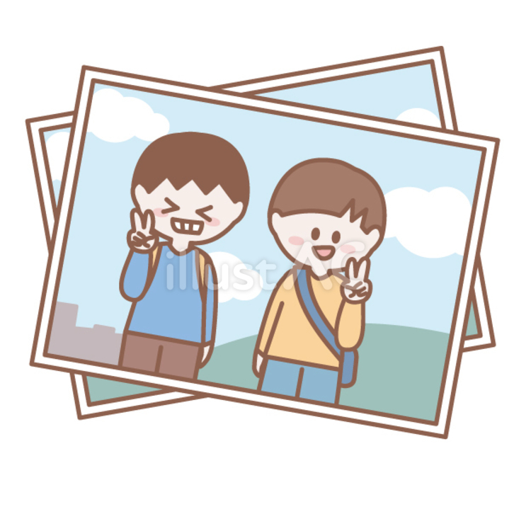修学旅行の写真　男の子 小学校,小学生,上半身のイラスト素材