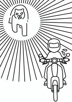 バイクを追いかけるクマ　線画 バイク,クマ,危険,トラブル,被害,線画のイラスト素材