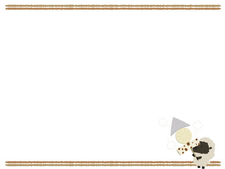 おでんを持っている黒い羊（フレーム） おでん,羊,動物,かわいい,こんにゃく,大根,ちくわ,フレームのイラスト素材