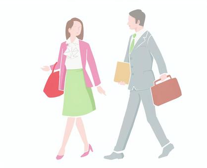 会話しながら歩く男女　シンプル