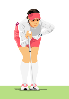 女子プロゴルファー27 ゴルフ,ゴルファー,ゴルフボール,パター,パターライン,ゴルフクラブ,パット,パッティング,アスリート,スポーツのイラスト素材