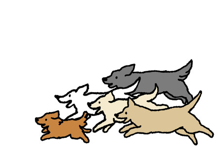 走る犬たち 犬,動物,走る,楽しい,かわいい,ほのぼののイラスト素材