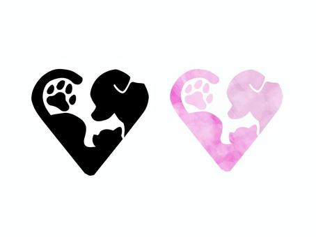 わんにゃん いぬ,ねこ,にくきゅう,動物,ロゴ,シルエット,ハート,シンプルのイラスト素材