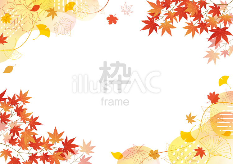 モダンでおしゃれな秋の葉のフレーム 紅葉,秋,フレームのイラスト素材