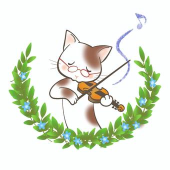 バイオリンねこ5 ネコ,猫,バイオリン,楽器,音楽,音符,子ネコ,ペット,動物,かわいいのイラスト素材