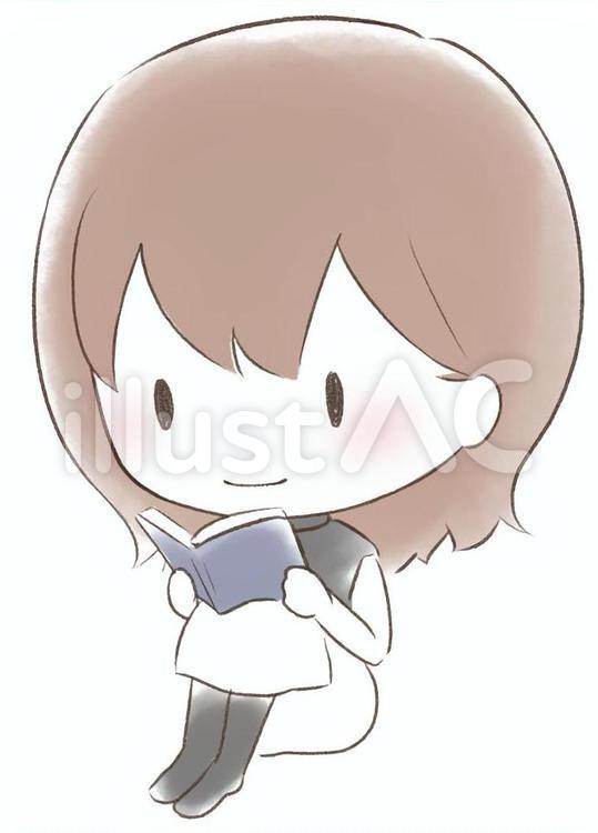 足を抱えて本を読む 女性,女の子,本のイラスト素材