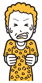  大阪のおばちゃん(黄)-212-バスト 悔しい,おばちゃん,大阪,ヒョウ柄,おばはん,中年,女性,関西,派手,おばさんのイラスト素材