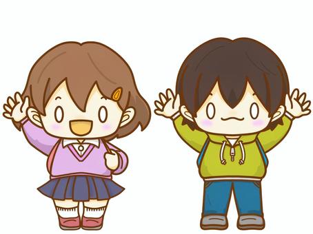 ご挨拶　小学生 小学生,男の子,女の子,挨拶,おはよう,さようなら,こんにちは,元気,可愛い,イラストのイラスト素材