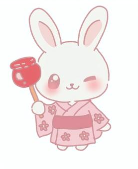 浴衣うさぎとりんご飴 浴衣,着物,和服,和風,日本,花柄,りんご飴,スイーツ,おやつ,お菓子のイラスト素材