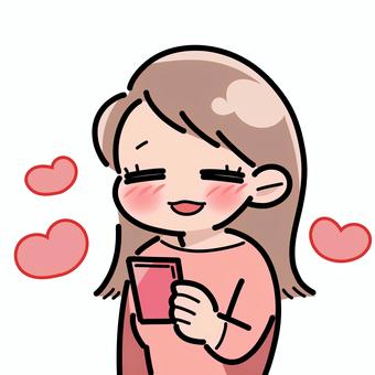 スマホを見てデレデレする女性 人物,女性,スマホ,恋愛,かわいいのイラスト素材