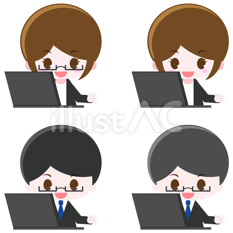 パソコンを使う会社員 人物,女性,男性のイラスト素材