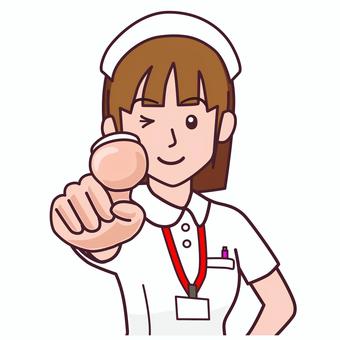 笑顔でウインクしてポーズをとる女性看護師 女性,看護師,病院,ナース,笑顔,指をさす,ウインク,良いね,nurse,ポーズのイラスト素材