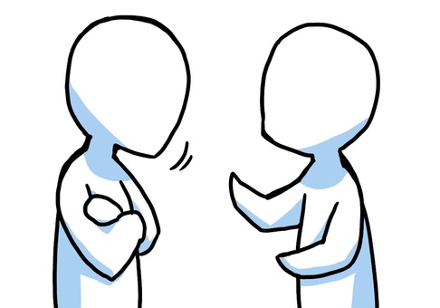 話を聞いてうなずく人 うなずく,話,対話,コミュニケーション,会話,説明,打ち合わせ,シンプル,棒人間のイラスト素材