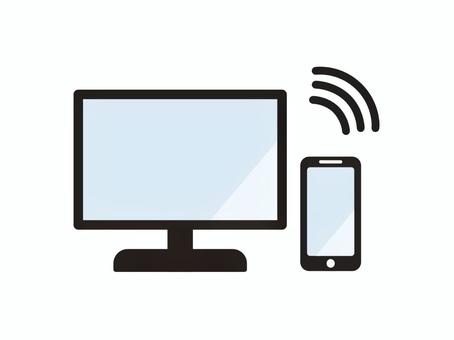 デスクトップPCとスマホ デスクトップ,pc,パソコン,iphone,android,ケータイ,スマホ,スマートフォン,モバイル,ディスプレイのイラスト素材