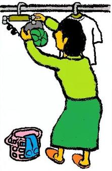 洗濯物を干すお母さん 女性,お母さん,洗濯,干す,帽子,物干しのイラスト素材