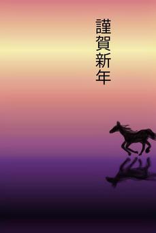馬のシルエットとグラデーション 年賀状,2026年,午年,馬,シルエット,謹賀新年,グラデーション,走る,右寄せ,影のイラスト素材