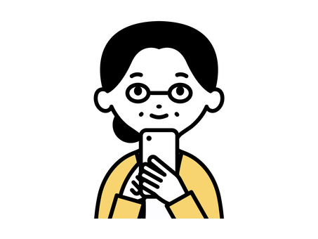スマホを操作するシニア女性 女性,シニア,おばあちゃん,おばさん,ok,サイン,スマホ,スマートフォン,ケータイ,電話のイラスト素材