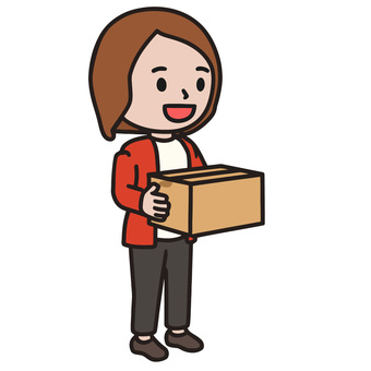 荷物を持つ人 段ボール,手渡し,運搬,荷物,主婦,女,普段着,日常のイラスト素材