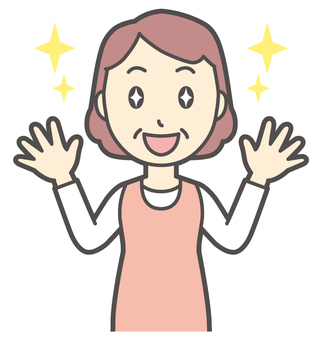  エプロンおばちゃん-053-バスト 嬉しい,おばちゃん,エプロン,お母さん,ママ,中年,おばさん,主婦,人物,かわいいのイラスト素材