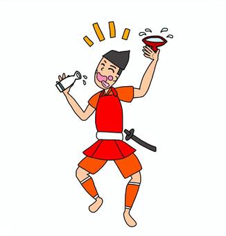 酒に酔う鎌倉時代の雑兵 雑兵,侍,武士,鎧武者,兵士,戦士,日本,和風,歴史,日本史のイラスト素材