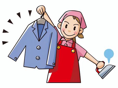 クリーニング店01 クリーニング店01 洗濯,クリーニング,クリーニング店,アイロン,スーツ,女性,エプロンのイラスト素材
