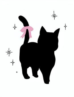 猫のシルエット　歩き姿 猫,ネコ,ねこ,歩き,歩き姿,シルエット,黒猫,リボン,キラキラ,かわいいのイラスト素材
