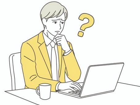 考える男性1 考える,悩む,テレワーク,ノートパソコン,男性,人物,人,若い,パソコン,会社のイラスト素材