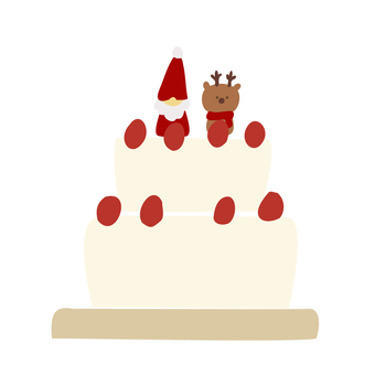 クリスマスケーキ・いちごのショートケーキ クリスマス,ケーキ,いちご,洋菓子,食べ物,サンタクロース,トナカイ,人物,動物,果物のイラスト素材