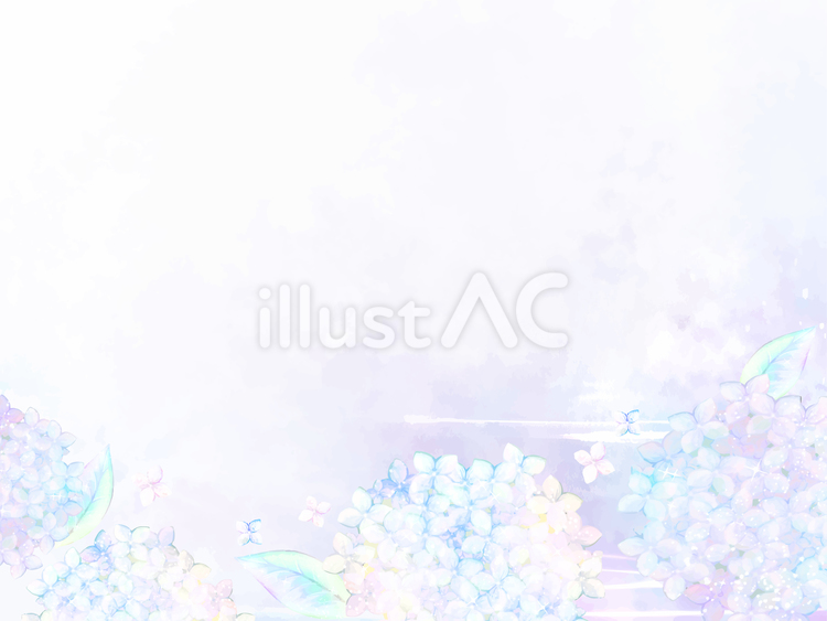 水彩手描きのアジサイと梅雨のフレーム背景 アジサイ,フレーム,手書きのイラスト素材