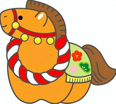 干支の午のイラスト 干支,午,茶,栗毛,上向き,お正月,新年,めでたい,房飾り,紅白のイラスト素材