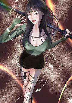 女性イラスト 女性,人物,剣,光,ロングヘアーのイラスト素材