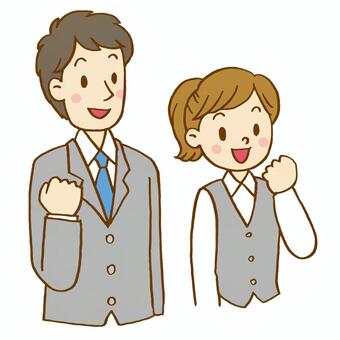 社員ガッツ 社員,営業マン,店員,スーツ,男女,ガッツ,やる気,おまかせ下さい,新入社員,就職活動のイラスト素材